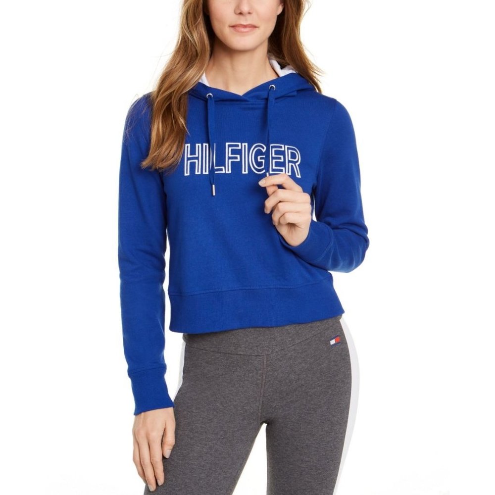 Tommy Hilfiger Blue Sport Logo Cropped Hoddie
